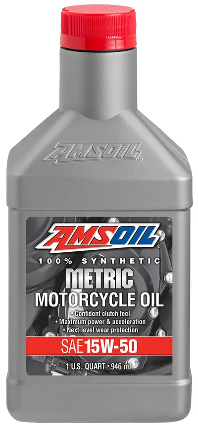 AMSOIL 100% Synthetic Metric Motorcycle Oil 15W-50 bottle