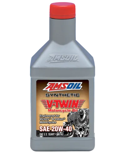 AMSOIL 20W-40 Synthetic V-Twin Motorcycle Oil quart bottle